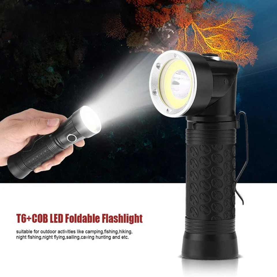 Powerful T6+COB LED Flashlight 4 Mode 90° Foldable Work Light LED Inspection Light Tactical Torch With Magnetic Tail For Camping