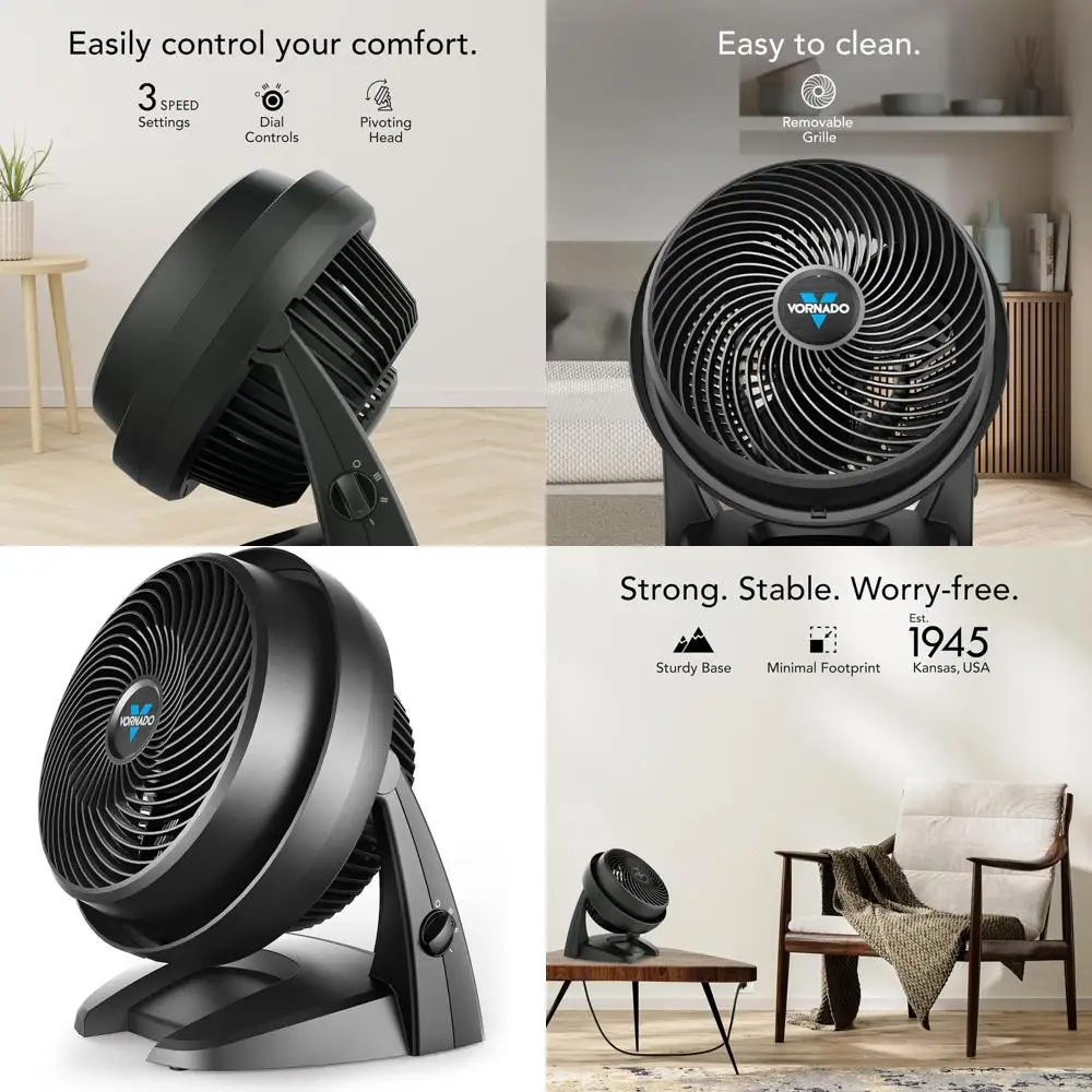 

Вентилятор-циркулятор воздуха среднего размера с 3 скоростями, регулируемым наклоном, съемной решеткой и бесшумной работой для спален