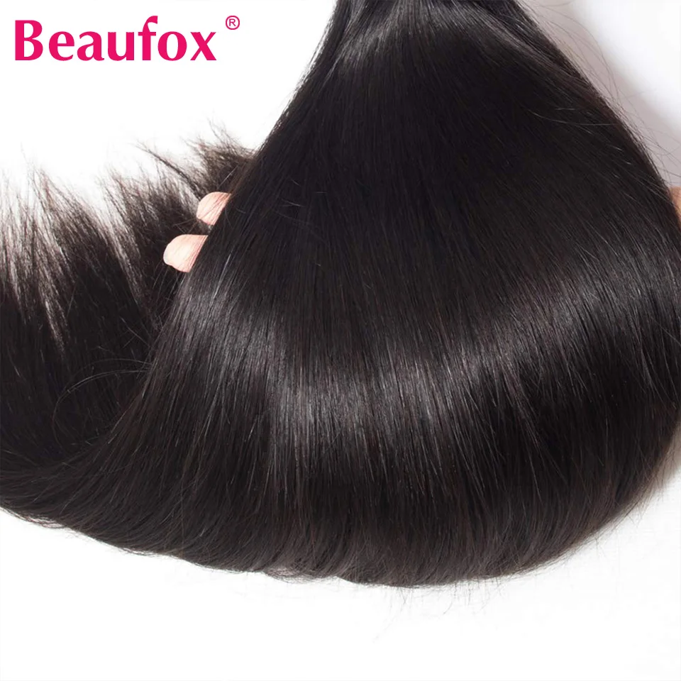 Beaufox 32 Inch Straight Human Hair Bundles Indian Hair Weave Bundles 1/3/4 Pcs Remy Human Hair Extensions Natural & Jet Black