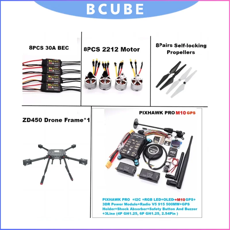 

F450 Pro DIY Quadcopter Kit: Pixhawk M10 Flight Controller, Ardupilot, BLHeli 30A ESC & 2212 Motor Ready to Build