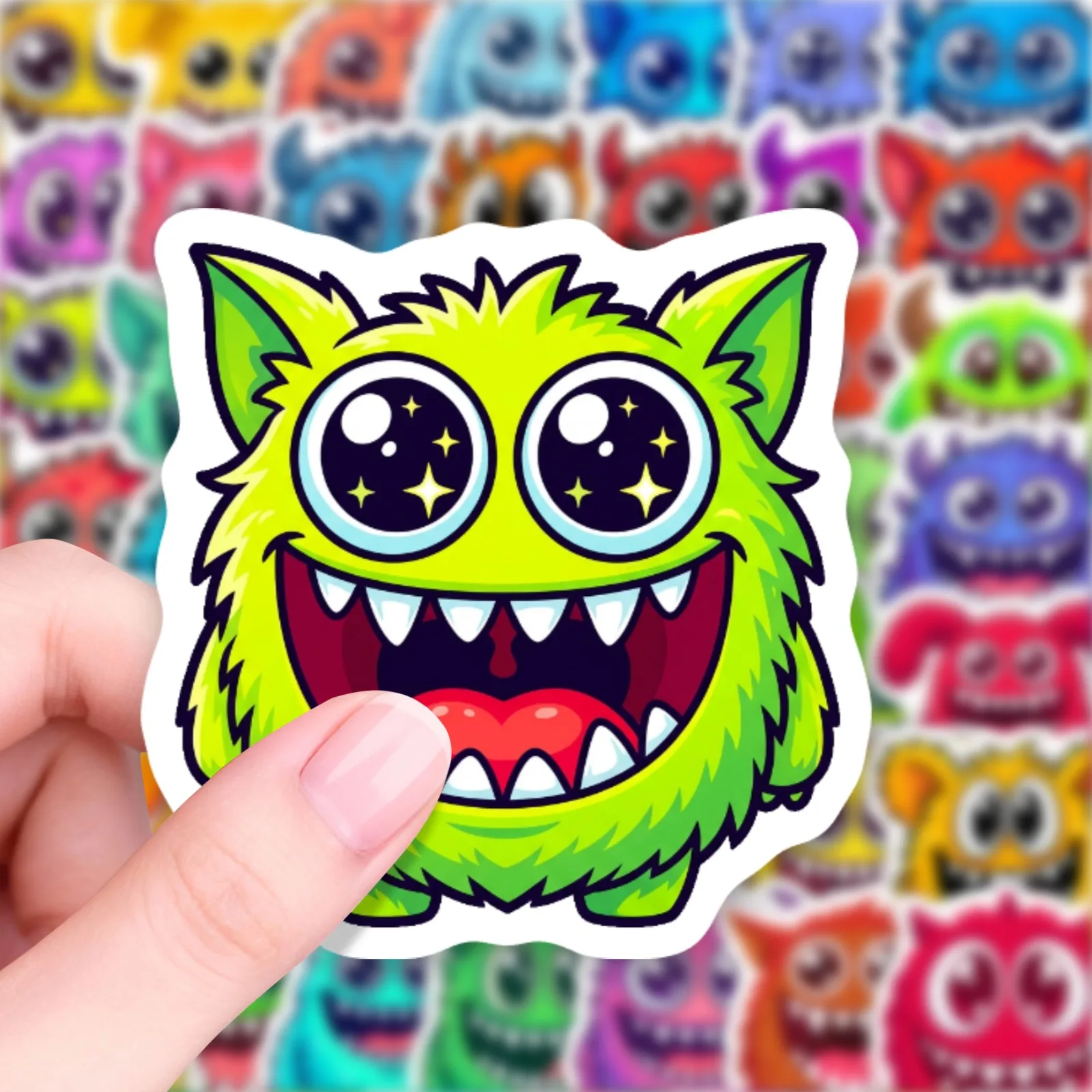 50Pcs Cute Cartoon HD Colorful Monster Fun Stickers DIY for Skate Helmet Bike Toy Shelf File Holder Thick Waterproof Decals