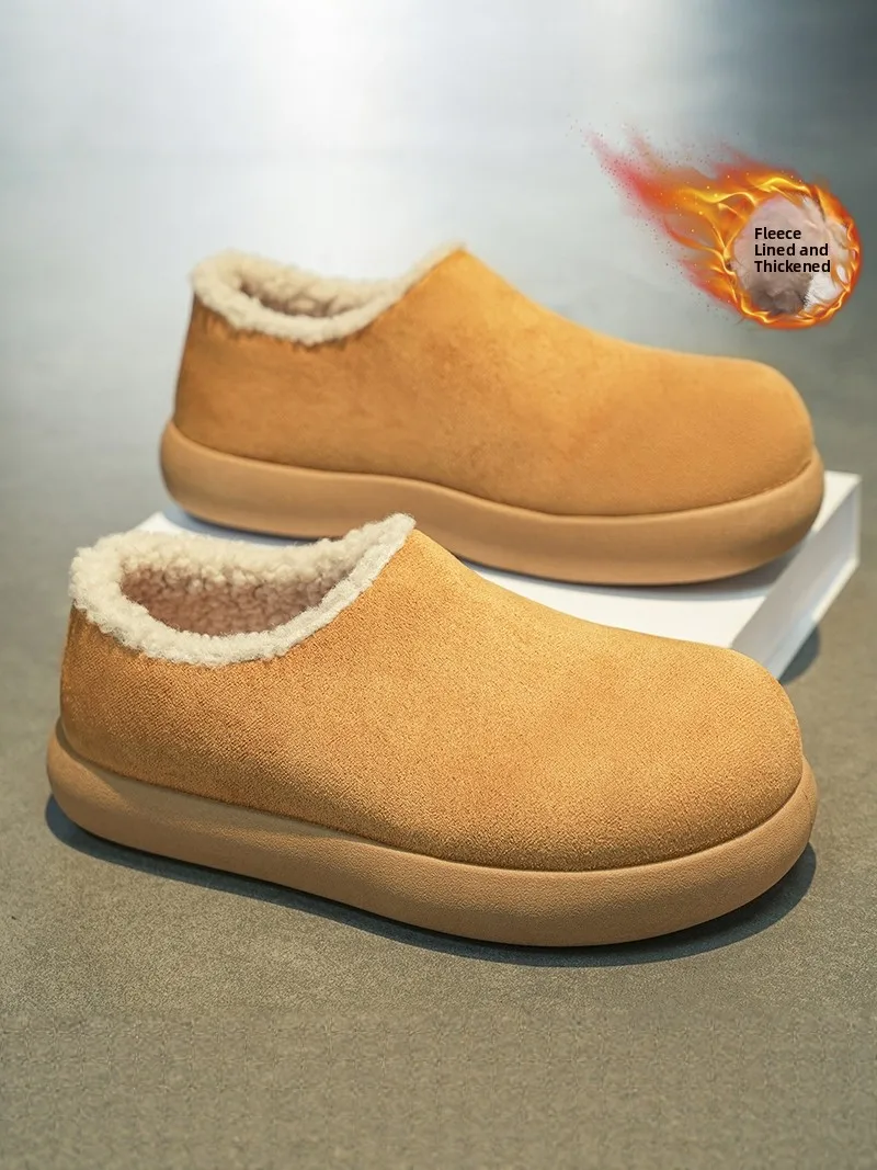 Birkenstyle Men's Cotton Slippers Fleece Lined Casual Outdoor Slip-On Shoes Soft Bottom Warm Anti-Slip Winter Boots