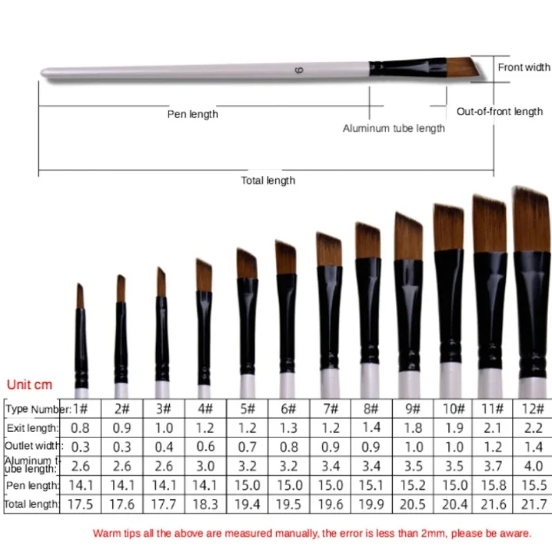 12 pcs Pearl bai Double Color Nylon hair long Birch pole Oil Painting Pen Nail round Watercolor Pen Affordable Set Art Supplies