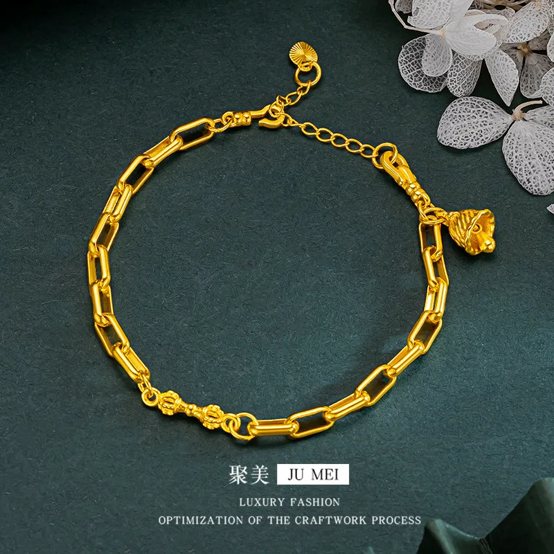

Luxury 24K 9999 Pure Gold real gold Vajra Bell Bracelet All-match Bracelet for Girlfriend