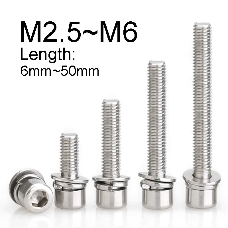 10~50PCS 304 Stainless Steel Allen Hex Socket Cup Head Screw M3 M4 M5 M6 M8 M10 M12 Hexagon Socket Cap Head Bolt Combination Set