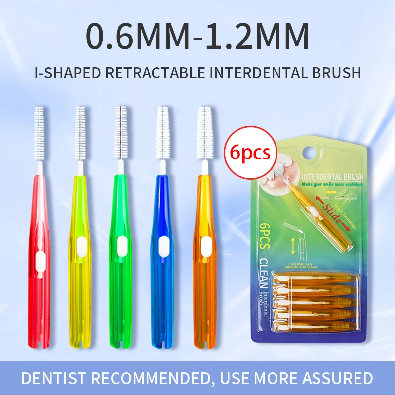 6Pcs Slidable Interdental Brush Orthodontic Toothpicks Clean Between Teeth Silicone Soft Brush Inter Dental Picks