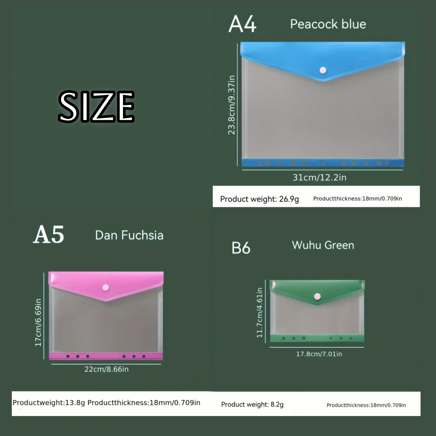 Cartelle a fogli mobili A4/A5/B6 a colori da 8 pezzi, plastica PP resistente, struttura robusta, cartelle multitasche, ritorno a scuola, ufficio domestico