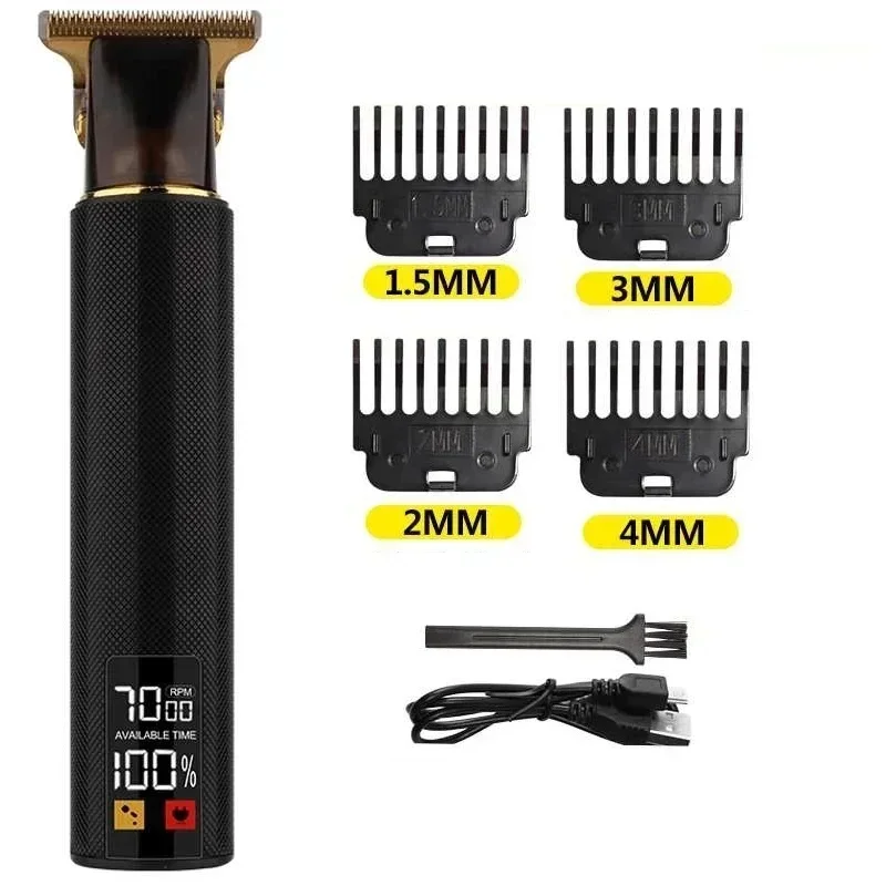 T9 Rechargeble Hair Trimmer LCD Electric Clipper Oil Shaving Head Pusher Carving Beard Shaver for Men Care