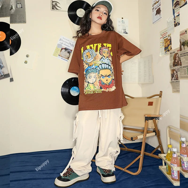 Hip Hop Girls Cool T-shirt Pants Outfits Boys Printed Tee Street Dance Joggers Child Jazz Clothes Sets Kids Streetwear