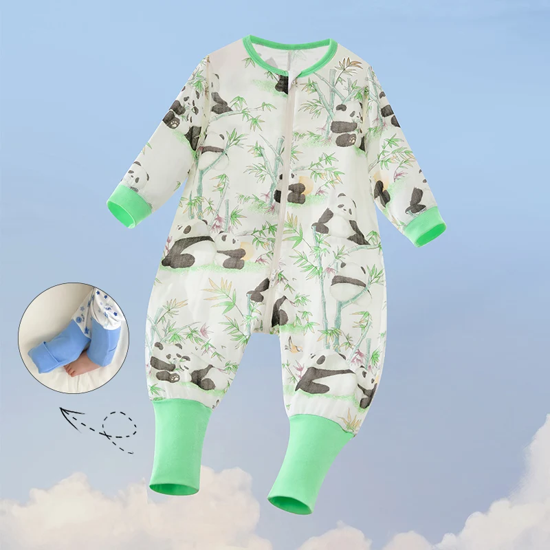 Toddlers Baby Summer Bamboo Cotton Long Sleeves Pajamas Zipper Footed Romper Children Gauze Nightgowns Boy Girl Sleepwear 1-6T