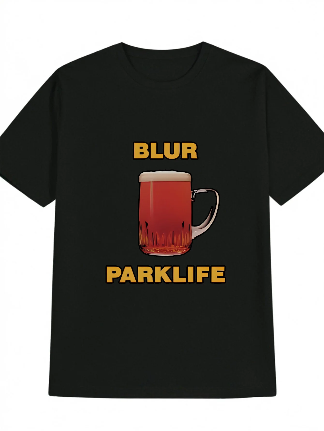 

Men's Casual Graphic Print Round Neck T-Shirt Black with BLUR PARKLIFE Beer Design Summer Comfort Fit