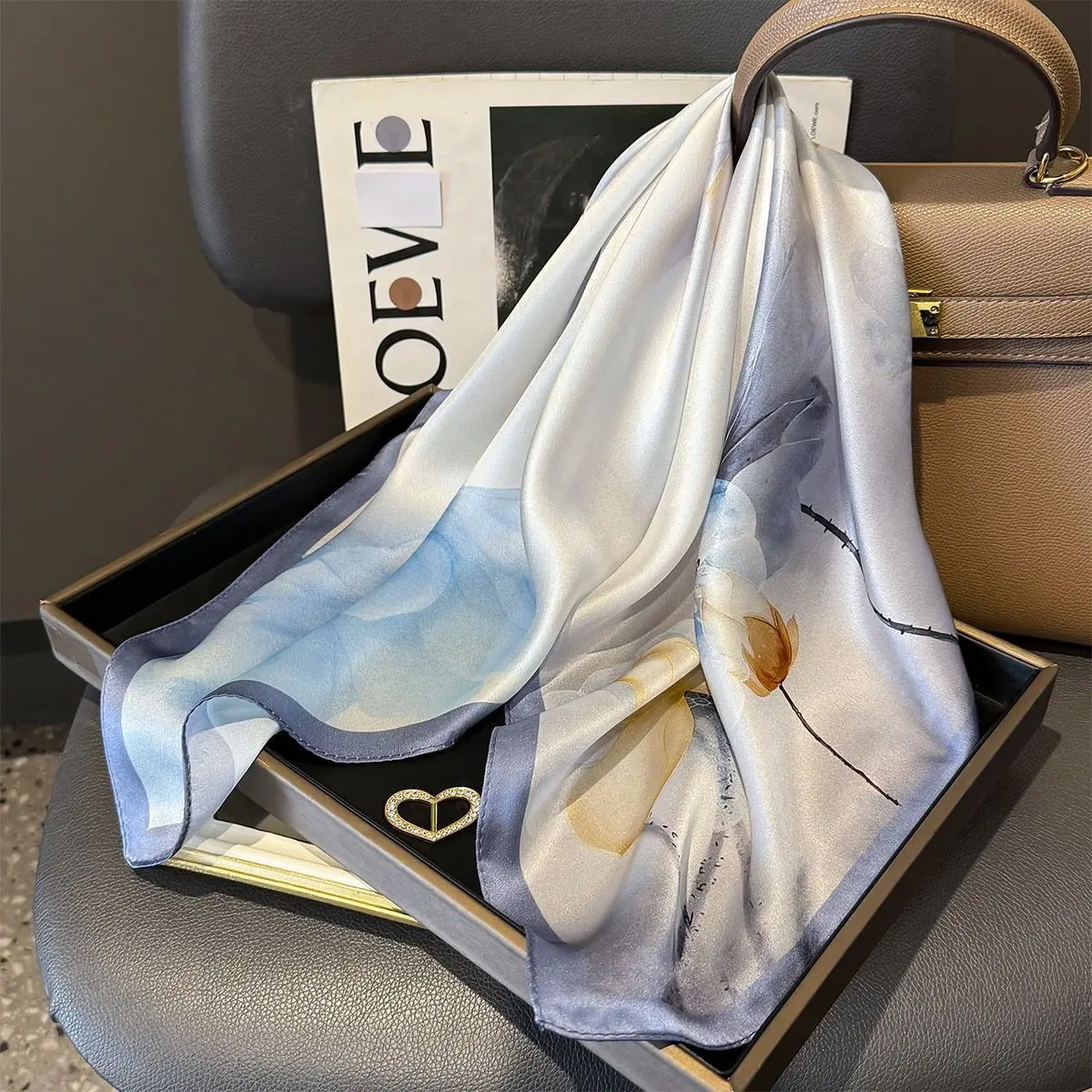 100 % natürlicher Seidenschal für Damen, Foulard, Damen-Schal, elegantes, hochwertiges, quadratisches Halstuch für Damen, Hijab, Bandana, Schals – Detail 11