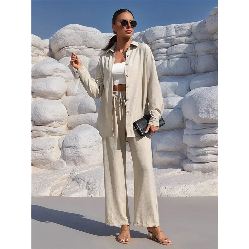 Traje largo de verano para mujer, camisa de dos piezas, pantalones superiores, ropa deportiva informal de dos piezas para vacaciones en la playa