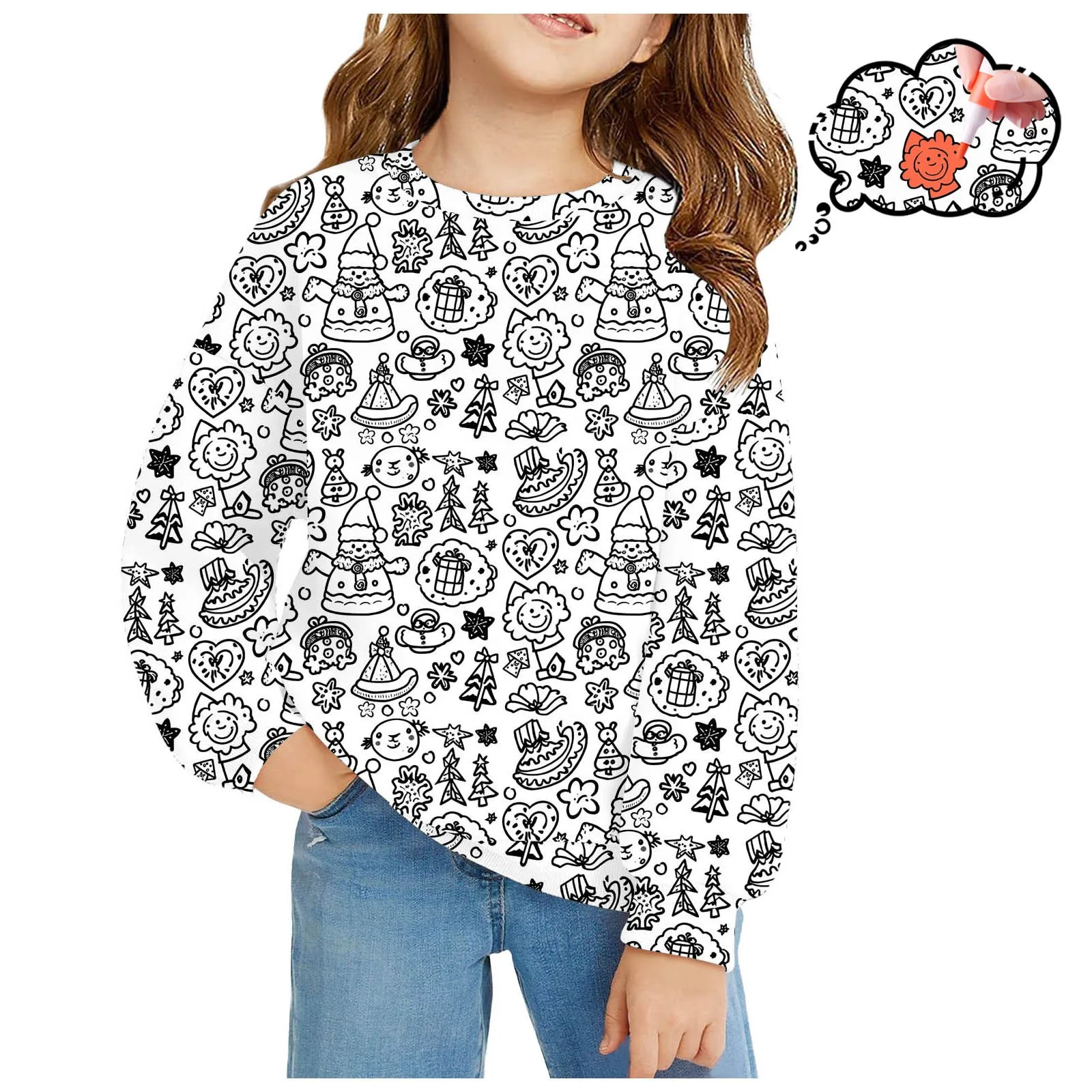 Christmas DIY Sweatshirt Kids Sketch Colorful Tops Kids Art Color Your Own Pullover Handicraft Toys DIY Crafts For Kids Boy Girl