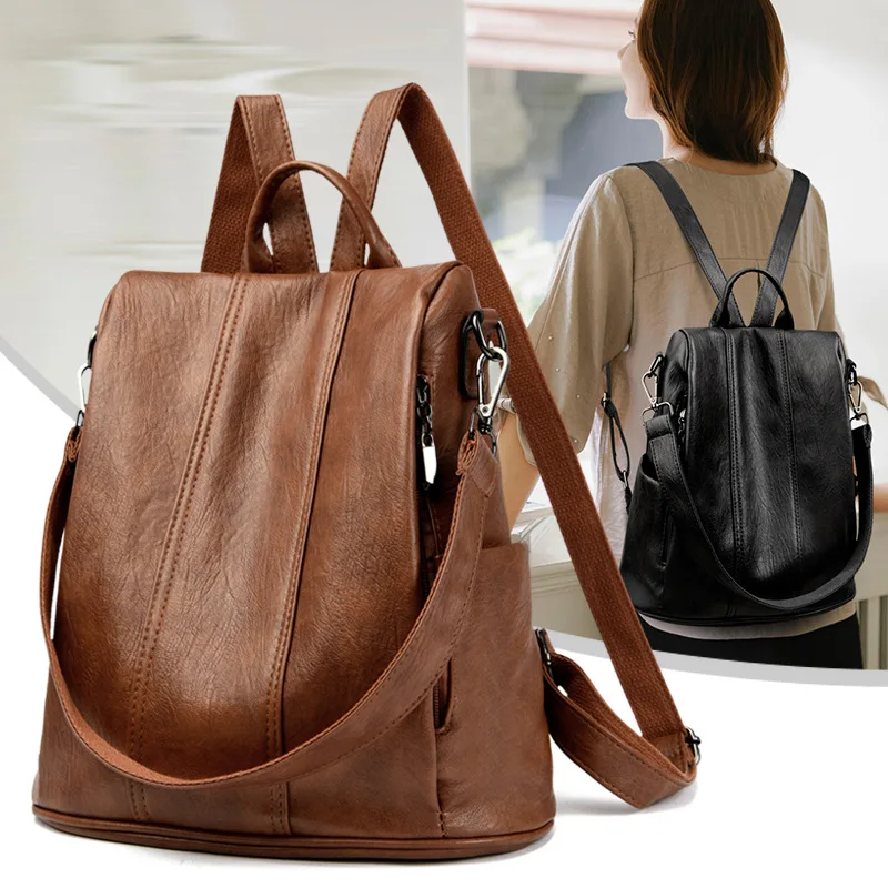 

Genuine leather spliced women's backpack, retro and simple backpack, large-capacity anti-theft multi-purpose single-shoulder bag