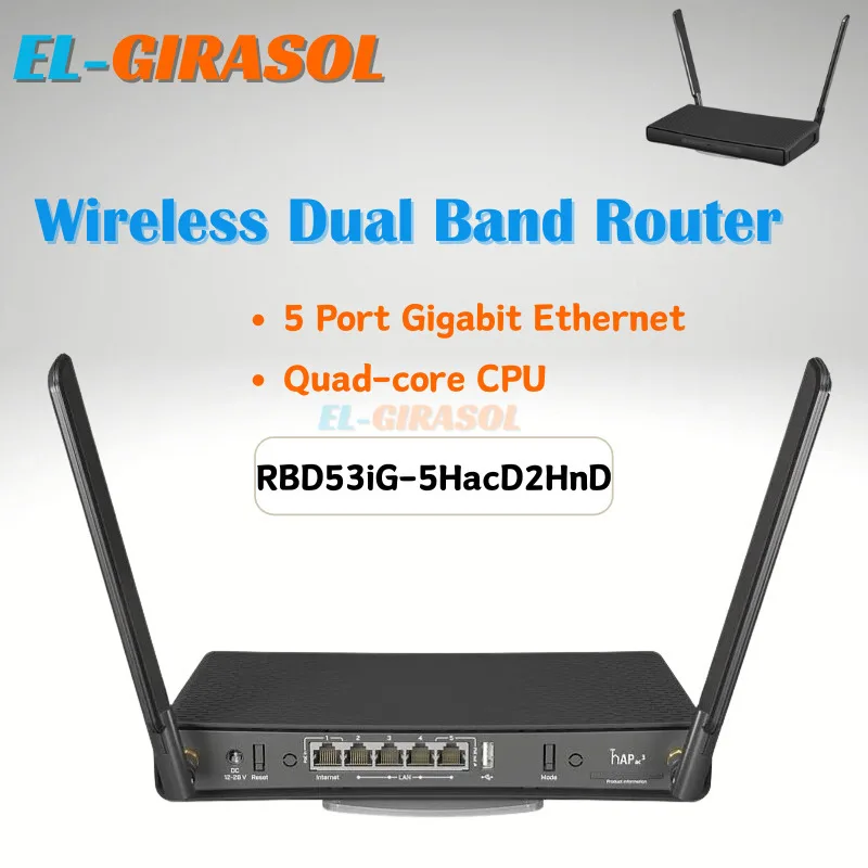 

Mikrotik RBD53iG-5HacD2HnD hAP ac3 Dual-Band Wifi Gigabit Wireless Router, Architecture ARM 32Bit, CPU Nominal Frequency 716 Mhz