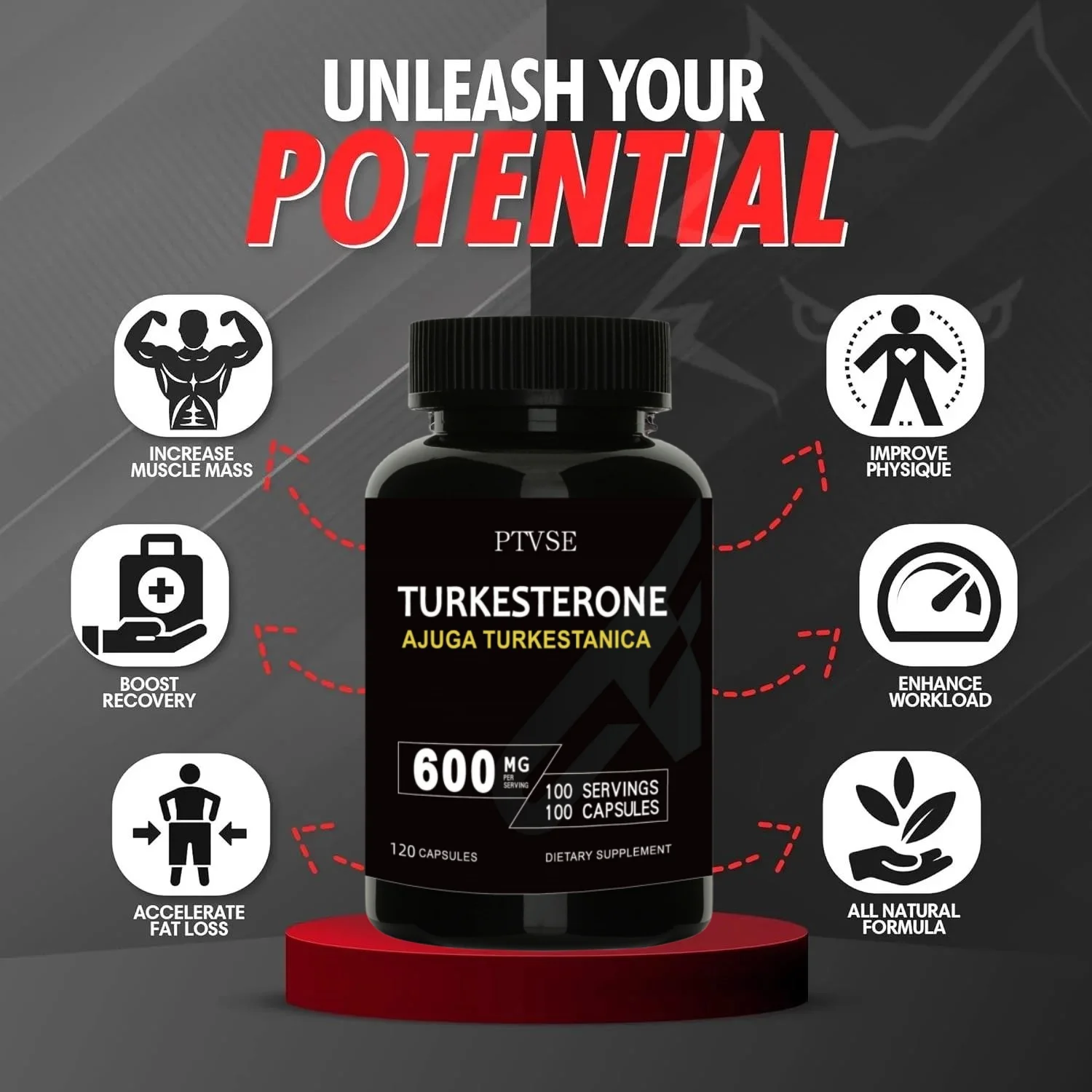 Ptvse Strength TURKESTERONE Supplement - Enhances Endurance, Muscle Mass, Increases Motivation and Strength, Improves Vitality