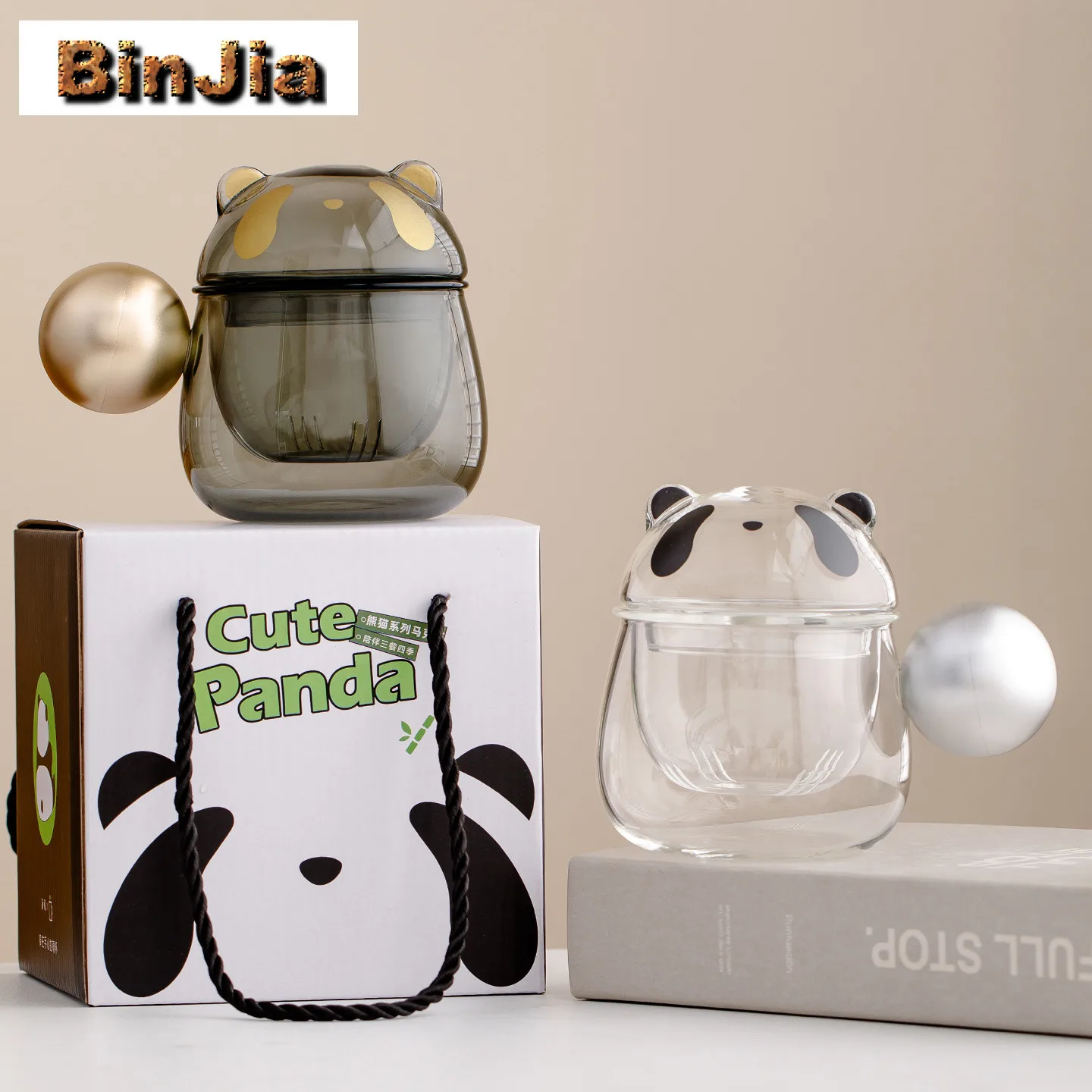 

350 мл панда, золотой или серебряный шарик, стеклянный фильтр, чашка-сепаратор для чая, ретро чайная кружка с заварочным устройством, украшения для офисной чашки с водой