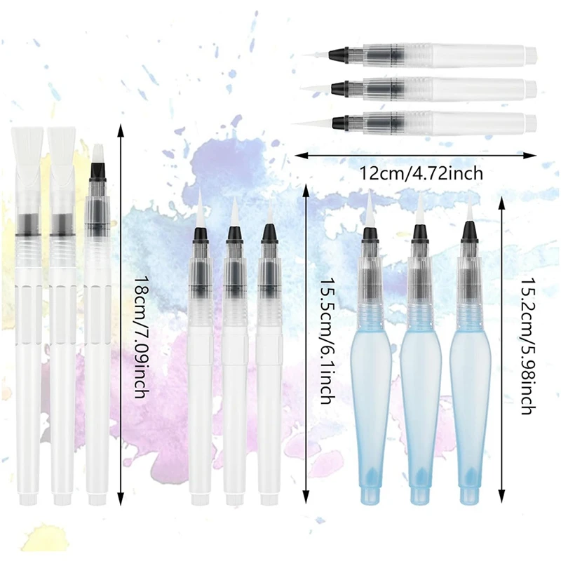 12-częściowy zestaw pędzli akwarelowych, różne końcówki do wielokrotnego napełniania Pędzle wodne do malowania