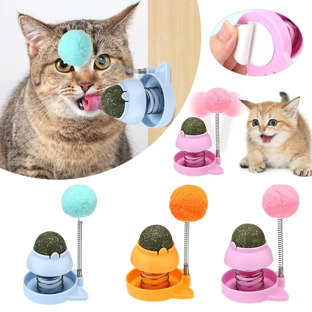 Catnip Stickers Rotatable Cat Licking Balls Edible And Healthy With Spring Ball Catnip Bubbles Lickables For Cats Catnip Ball