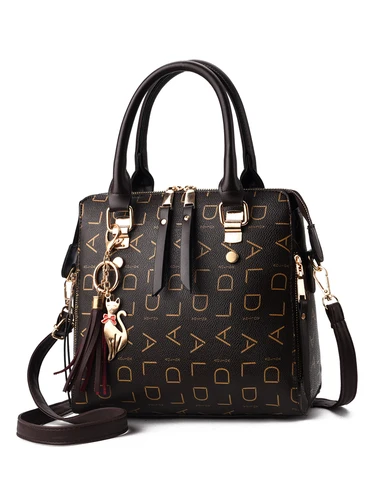 Bolso de mano con letras en inglés a la moda, bolso con asa superior y borlas de cuero PU para mujer, bolso de hombro de lujo, bolso de mujer de gran capacidad