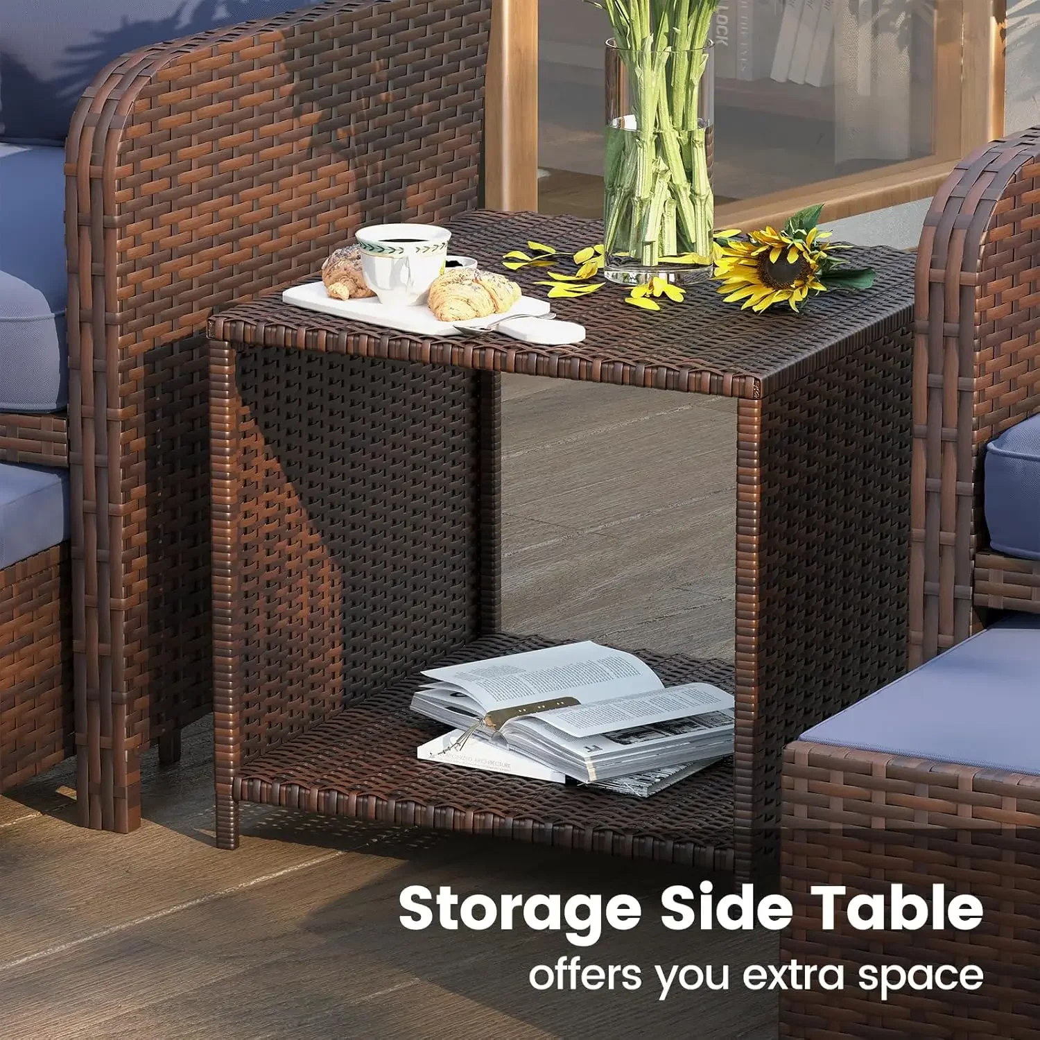 [سعر مخفض، حار بيع! ]كراسي فناء أثاث الشرفة مع مسند مخفي مكون من 5 قطع مجموعة أثاث فناء مع طاولة جانبية لـ