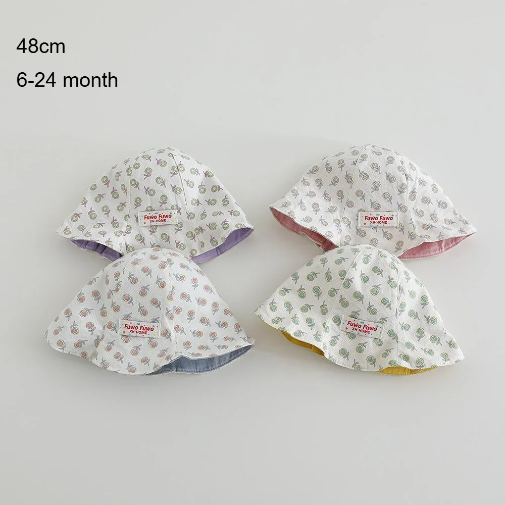 Baby Hats 48CM 6-24 Month for Girls Spring Summer Lightweight Breathable Princess Bucket Hat Reversible Bonnet Floral Sun Hat