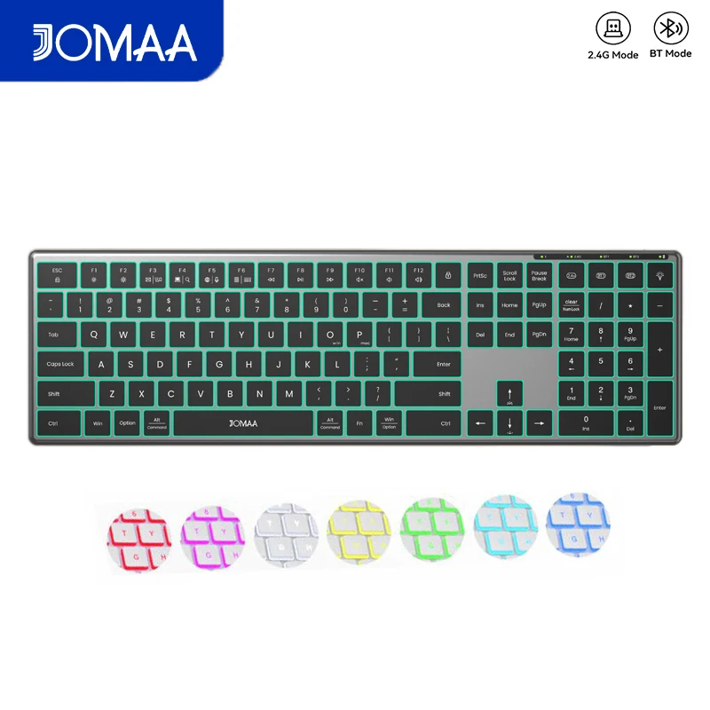 

Ergonomic Bluetooth&2.4G Wireless Keyboard for PC/Laptop/Tablet,Rechargable 109 Key Full Size Aluminum Keyboard with LED Backlit