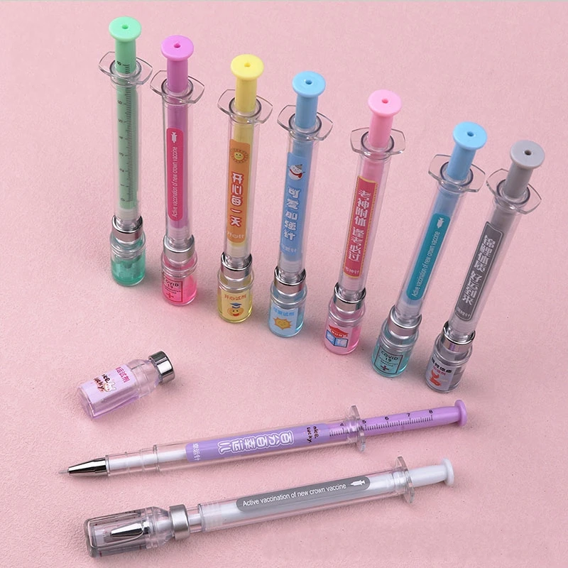 

60Pcs Vaccine Shape Gel Pen Needle Syringe Shaped Signature Pen Ballpoint 0.5mm Black Ink Neutral Pens School Office Stationary