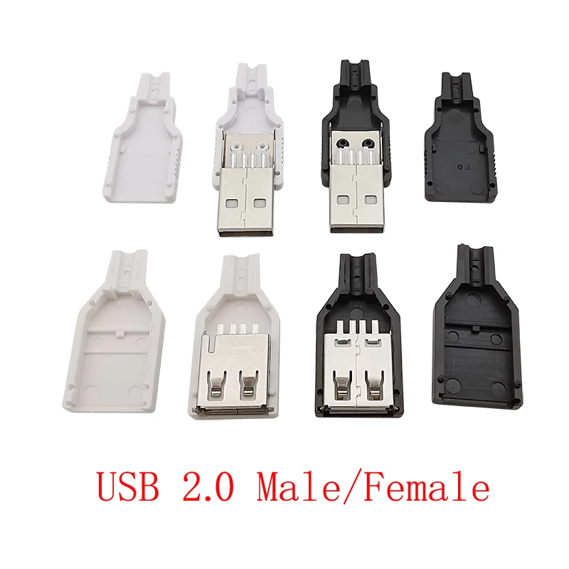 10Pcs USB 2.0 Type A Male Plug/Female Socket 4 Pin Soldering Connector With Black/White Plastic Housing USB DIY Assembly Adapter