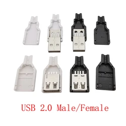 10Pcs USB 2.0 Type A Male Plug/Female Socket 4 Pin Soldering Connector With Black/White Plastic Housing USB DIY Assembly Adapter