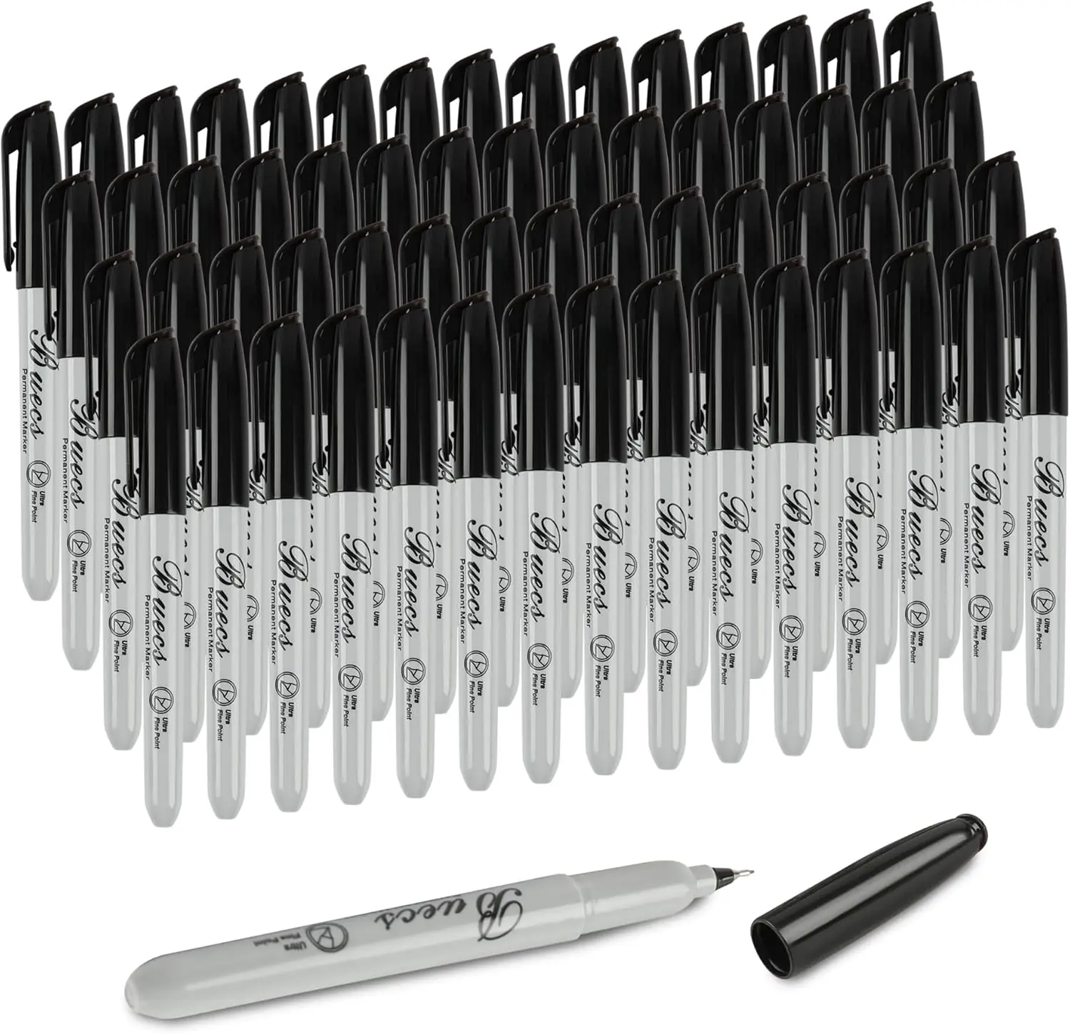 

60 Count Ultra Fine Point Black Permanent Markers for Paper, Plastic, Stone, Glass, Metal