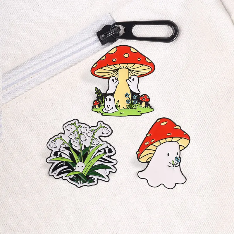 Cute Cartoon Mushroom Badge Pin Collection Funny Animal Character Alloy Brooches Lapel Backpack Badge Jewelry Gifts 3