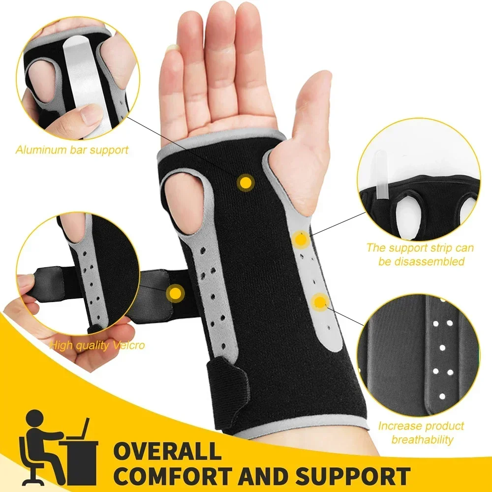 1 Pcs Wrist Support Brace Sleeping with Metal Splints, Adjustable Hand Support for Tendonitis, Arthritis, Injuries, Wrist Pain