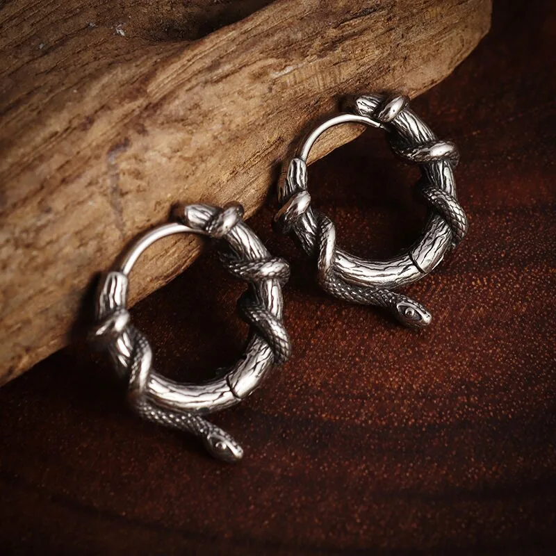 Retro Punk Coiled Snake Earrings Men and Women Cool Hip Hop Hypoallergenic Earrings Gothic Fashion Jewelry