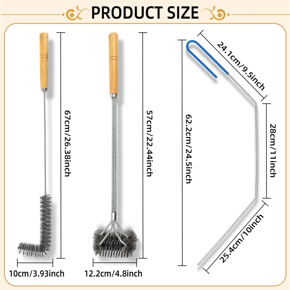 3Pieces Fryer Cleaning Tools,Stainless Steel Deep Fryer Cleaning Tools,Basket Fryer Brush,Air Fryer Cleaning Brush Tools