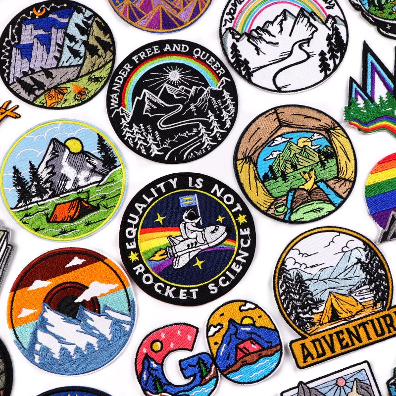 Wander Free And Queer Patch Mountain Camping/Adventure Patch Sew Embroidered Patches On Clothes Iron On Patches For Clothing DIY