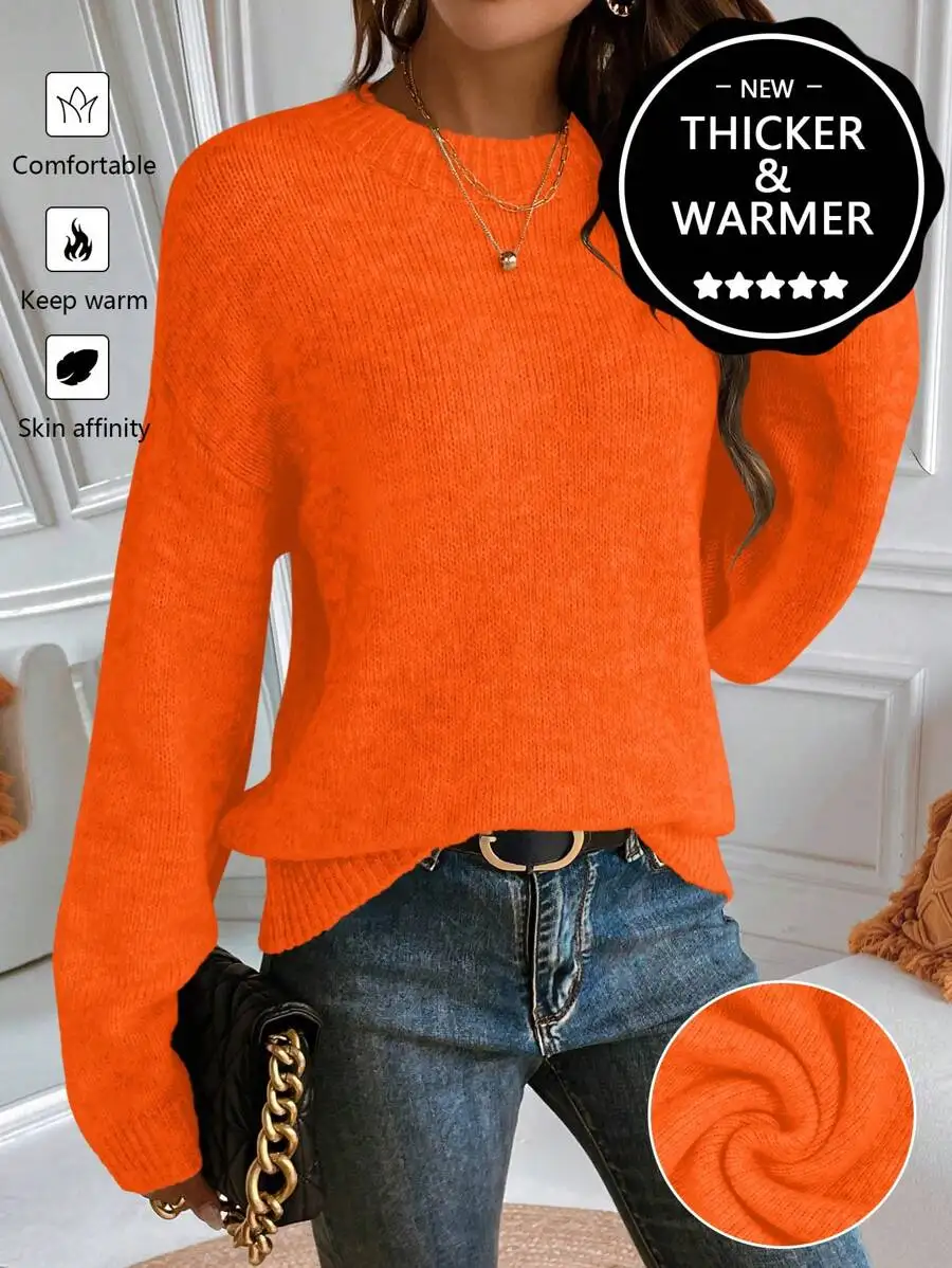 

Thicker Warm Womens Crew Neck Knit Pullover Sweater Fall Winter