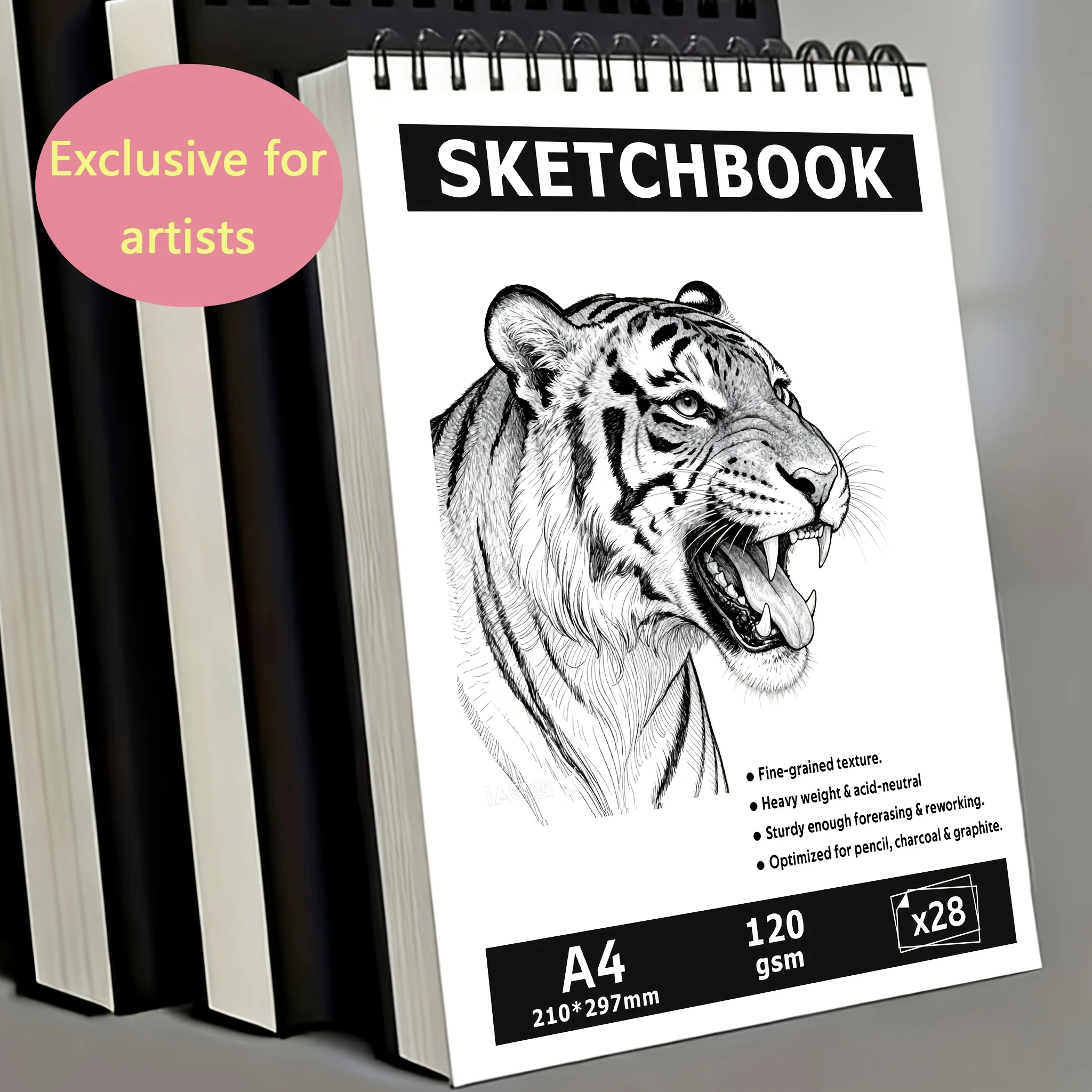 Large A4 Spiral-Bound Art Sketchbook, 28 Sheets, Made of Thick Paper with Sturdy Binding Craftsmanship - Heavy-Duty Cover Artist Drawing Book, Suitable for Pencil, Pen, Marker - Especially Suitable for Pencil, Charcoal, and Pastel Drawing - Suitable for All Artists, Students, and Hobbyists (Ideal Art Gift)