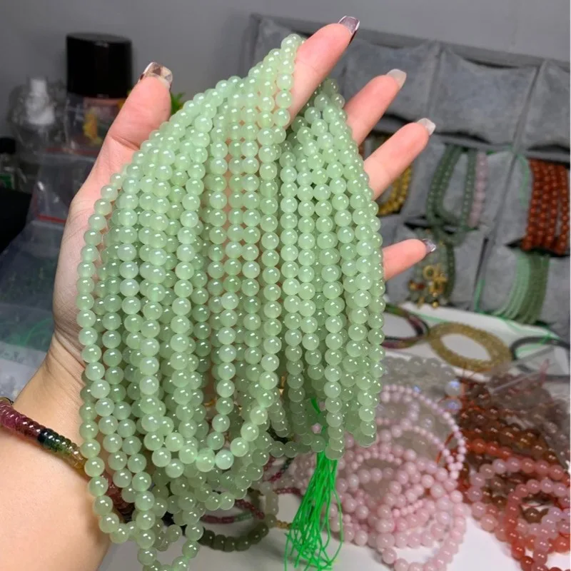 Hetian Jade Qinghai Material 6Mm Round 108 Buddha Beads Necklace Multi-Loop Bracelet Accessories