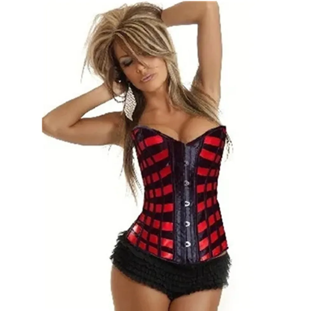 Women Corset Top Overbust Lattice Ribbon Sexy Lingerie Gothic Vintage Satin Burlesque Lace-Up Body Shaper Bustier Corselet