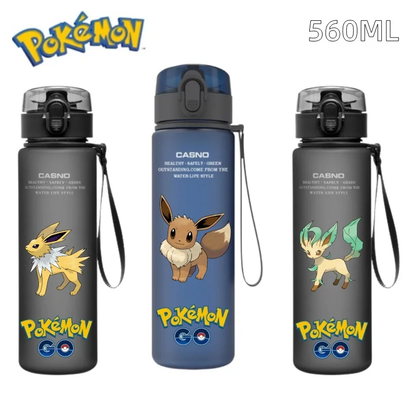 

560ML Pokemon Red Green Blue Black Plastic PcLeak Proof Resistant Outdoor Portable Travel Sports Water Cup Eevee Full Range