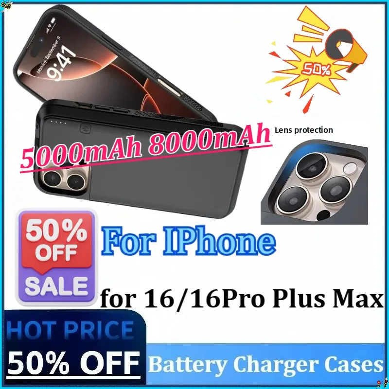 

5000/8000mAh Battery Case for IPhone 16/16Pro Plus Max Wireless Charging Case Portable Power Bank Charger Cover External Battery