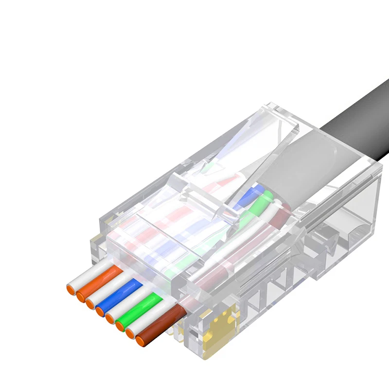 UTP 30/50cmyمطلي بالذهب 8P8C تجعيد نهاية لكابل إيثرنت RJ45 موصلات CAT6 CAT5E 300/500 قطعة تمر عبر وحدات التوصيل الشبكة