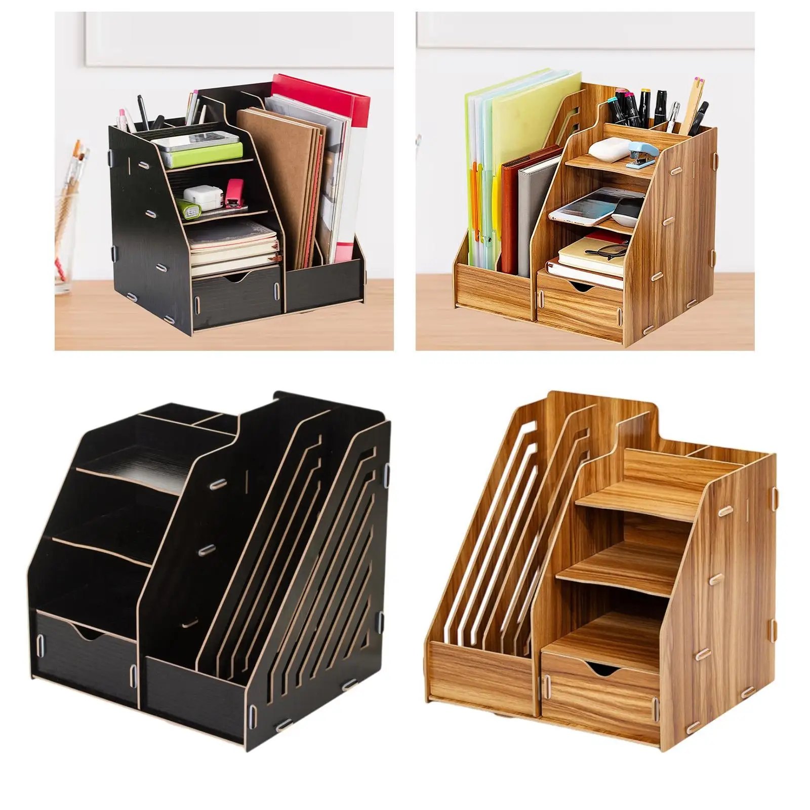 

Desk Organizer Office Supplies Versatile Wooden Storage Organizer File Holder Document Book Rack for Dorm Bedroom Farmhouse Home