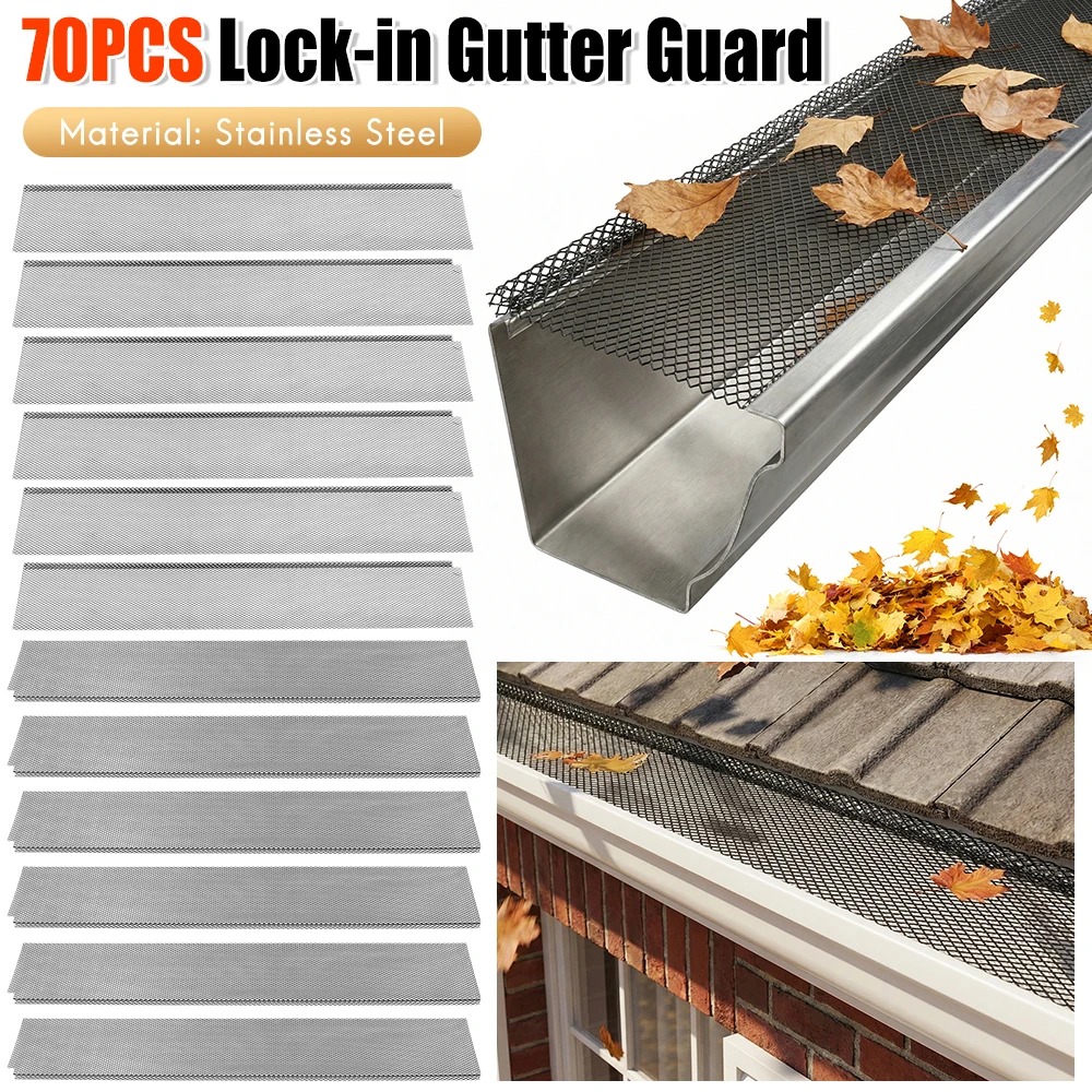 

70 шт. Защитные сетки для водостоков из нержавеющей стали с микросеткой, 6 дюймов x 210 футов, для защиты от листьев на подъездных дорожках и в садах