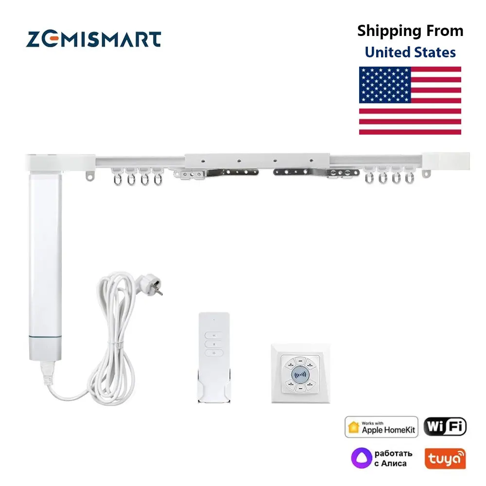 Zemismart WiFi Homekit Smart Electric Curtain Motor with Custom Sliding Track Tuya Alexa Google Home Yandex Alice Voice Control