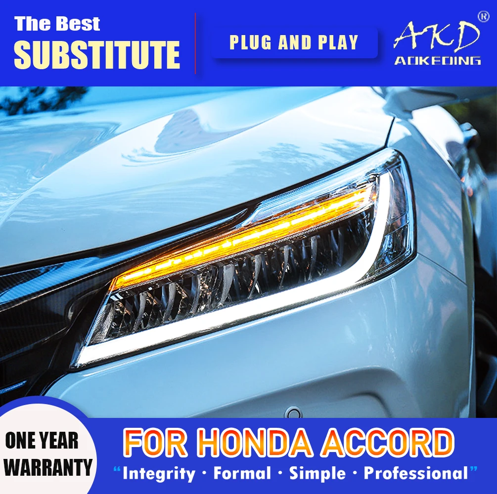 AKD Head Lamp for Honda Accord 9.5 LED Headlight 2015-2017 Headlights Accord DRL Turn Signal High Beam Angel Eye Projector Lens