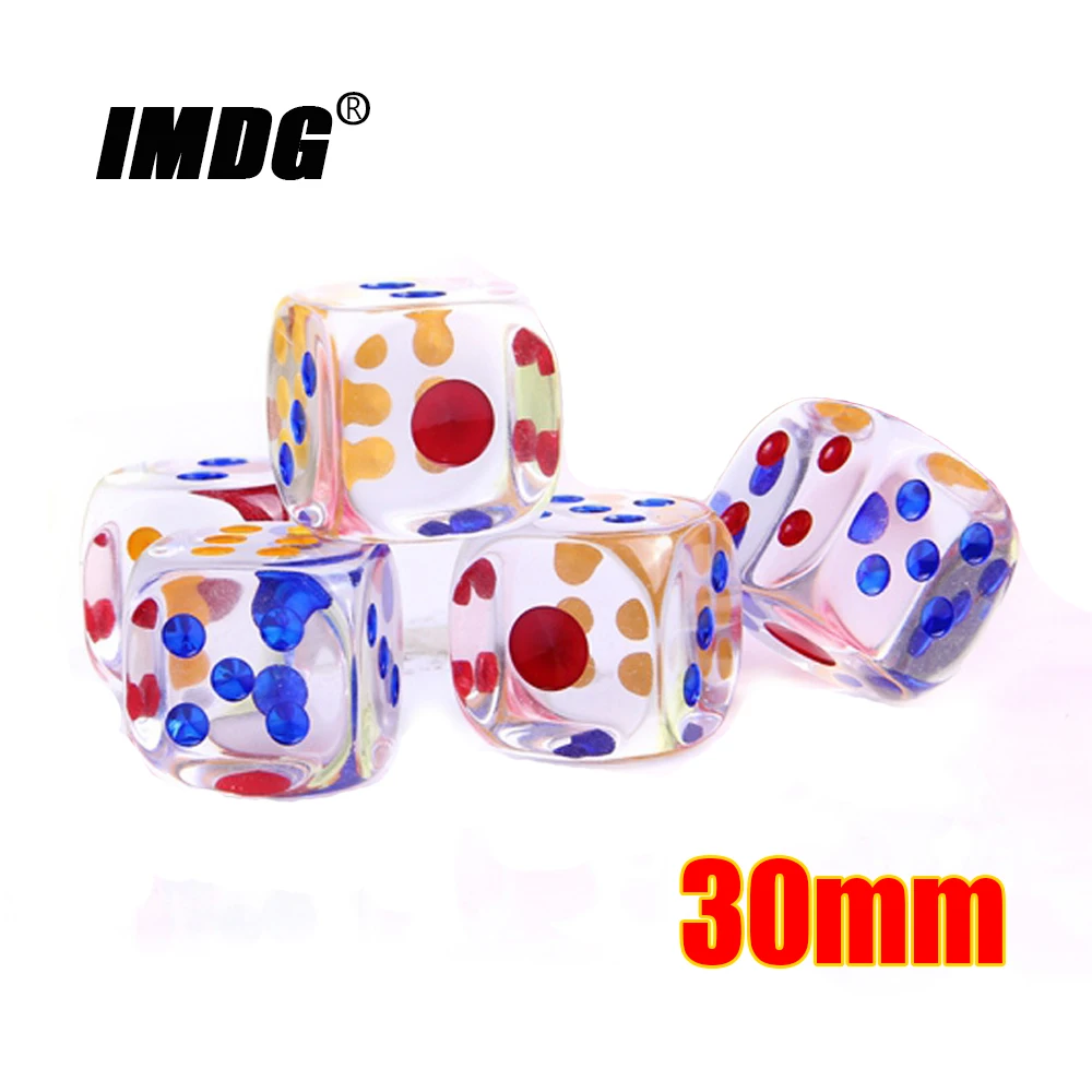 5pcs/Pack Transparent Acrylic Dice 30mm Multicolor #30 Dot Round Corner High Quality Boutique Chess Game Cubes