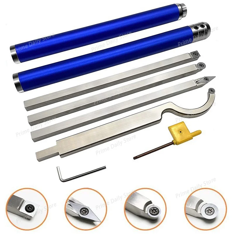 Carbide Wood Lathe Turning Kit, Hollow Lathe Implement for Roughing & Finishing, with Diamond Round & Square Carbide Inserts